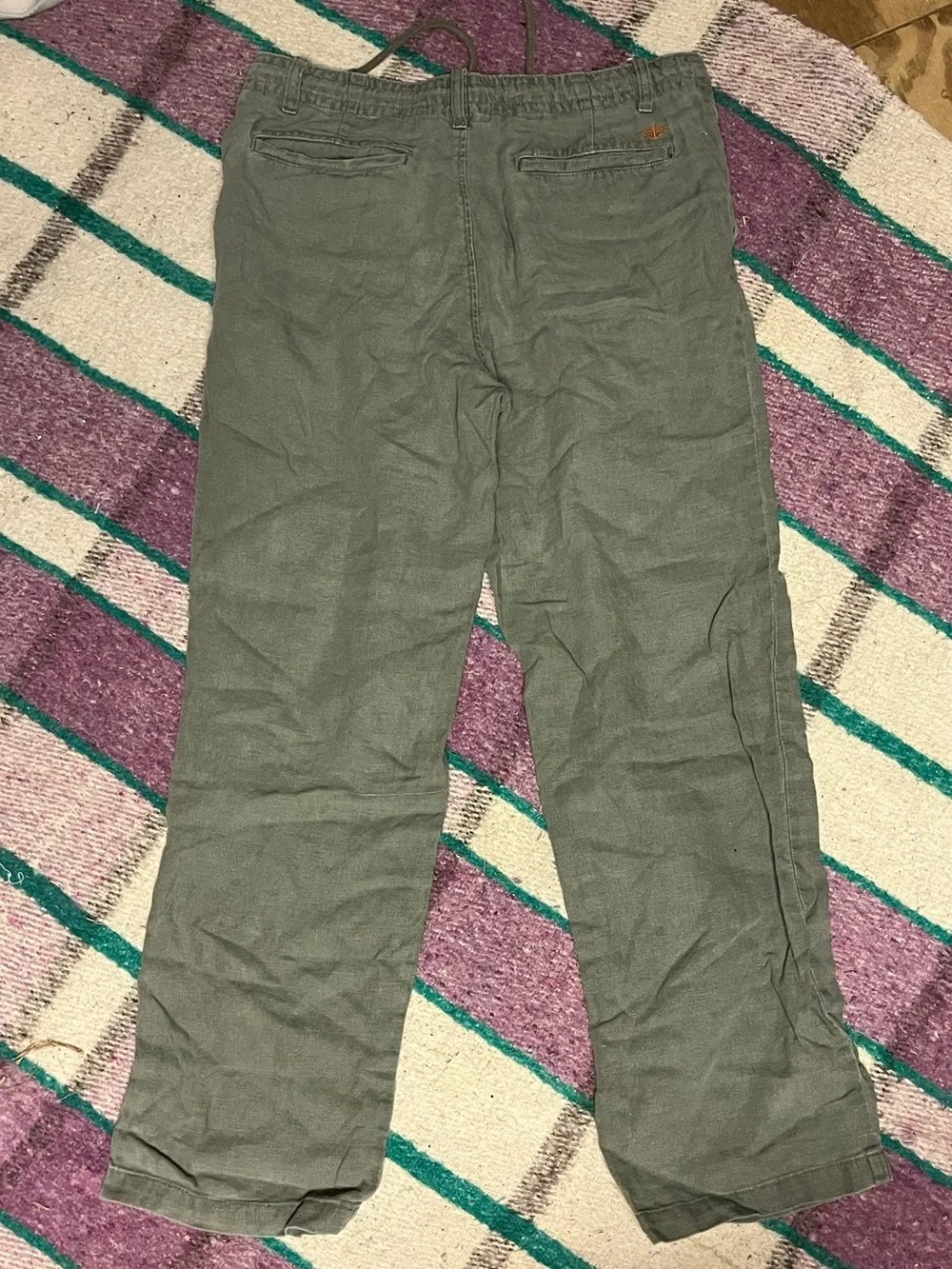 Dockers 100% Linen Drawstring Pants Olive Green Relaxed Straight Leg Men’s 33x32